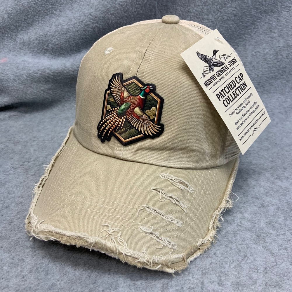 Pheasant Patch Mens Tan Mesh Trucker Hat Distressed OSFM NWT